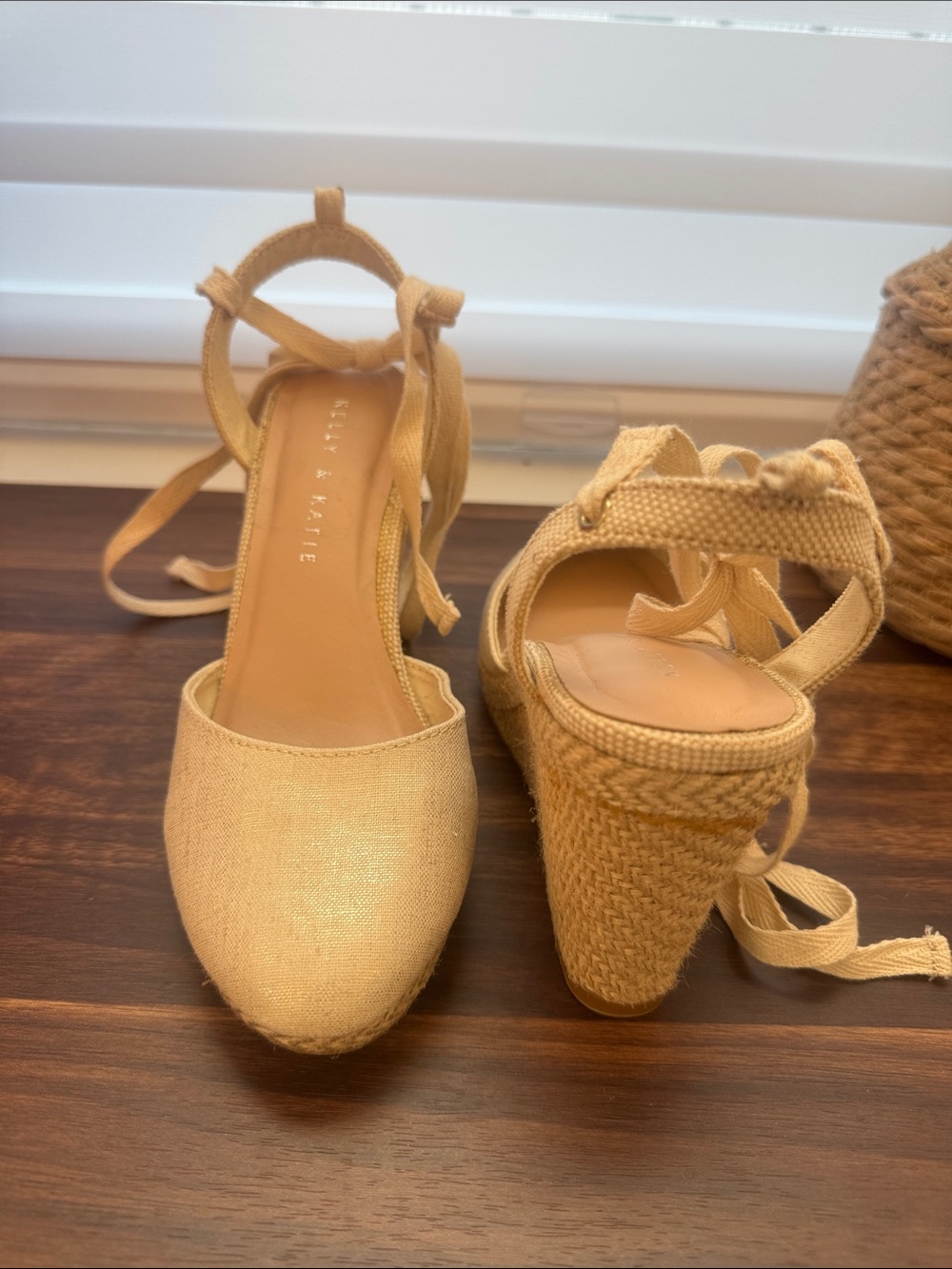 Kelly & Katie Tan Espadrille Wedge Ankle-Tie Sandals